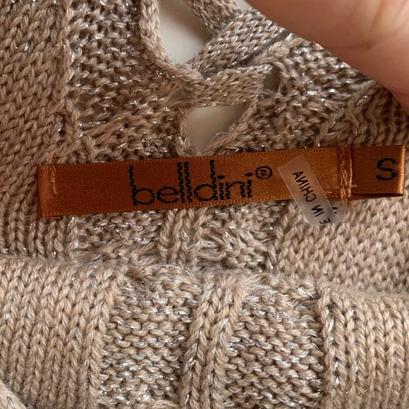 BELLDINI Criss Cross Back Long Sleeve Sweater Top. Taupe Small - Picture 8 of 12